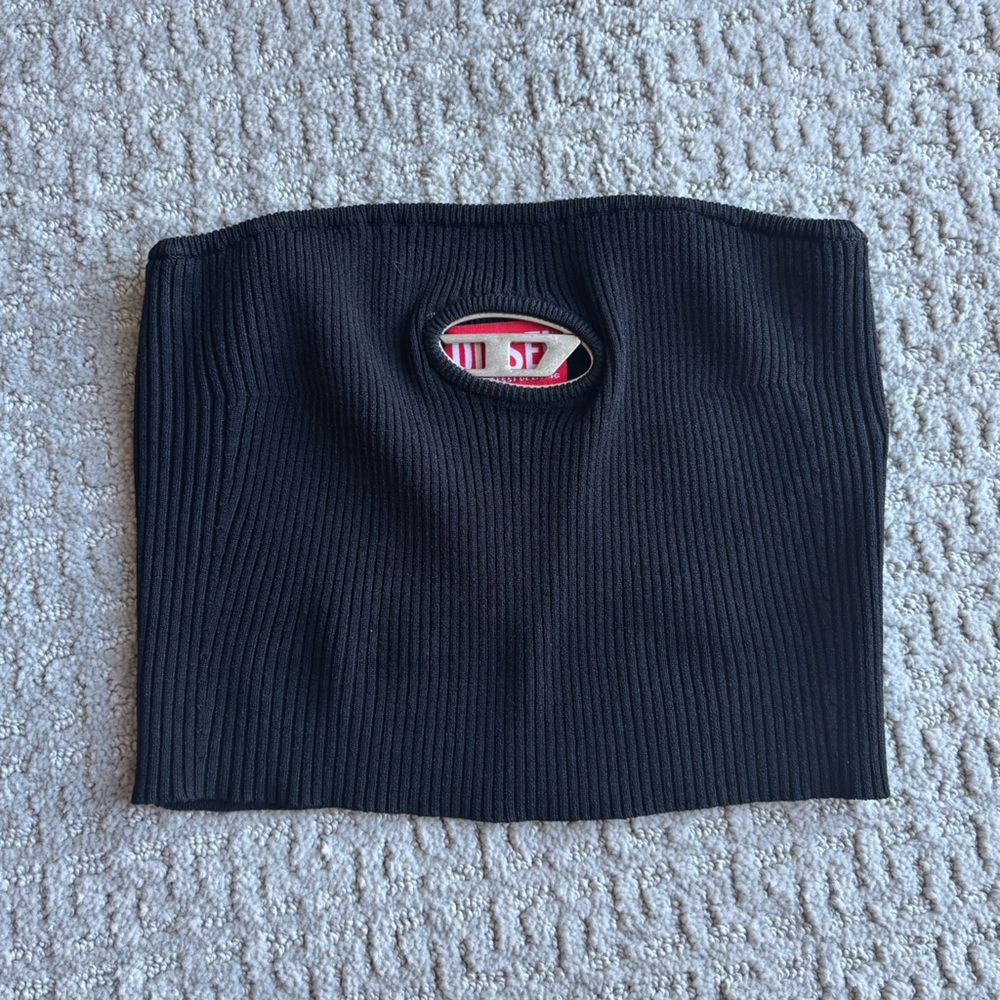 Diesel Ribbed Tube Top w/ Cutout Logo Detail